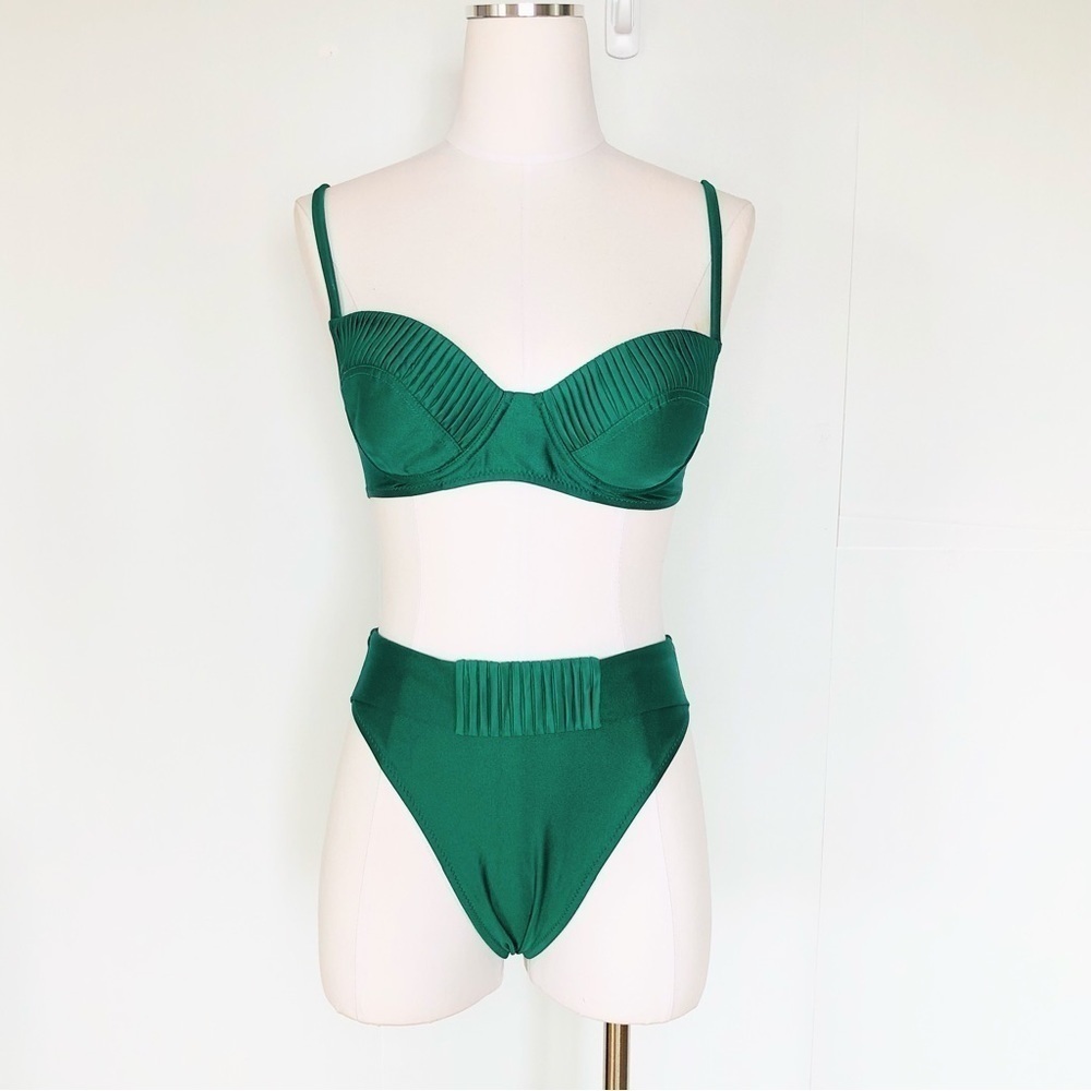 NWT Vintage 80’s green high waisted 2pc bikini